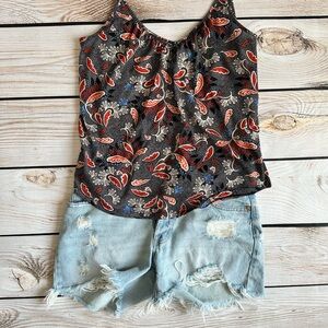 Floral Sleeveless Top - Navy/Orange (Small)